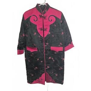 Vintage Black and Pink Embroidered Satin Coat